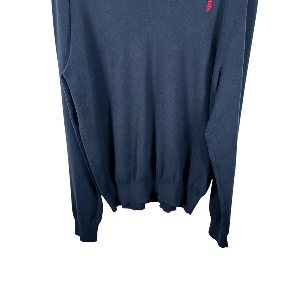 Vintage Polo Ralph Lauren Navy Sweater Pima Cotton Red Polo Pony Mens Size XXL